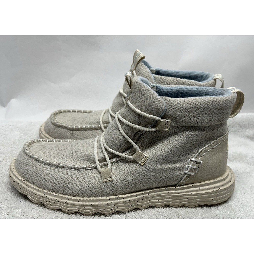 Hey Dude Womens Size 7 Ivory Reyes Heathered Wool Blend Lined Boots New
